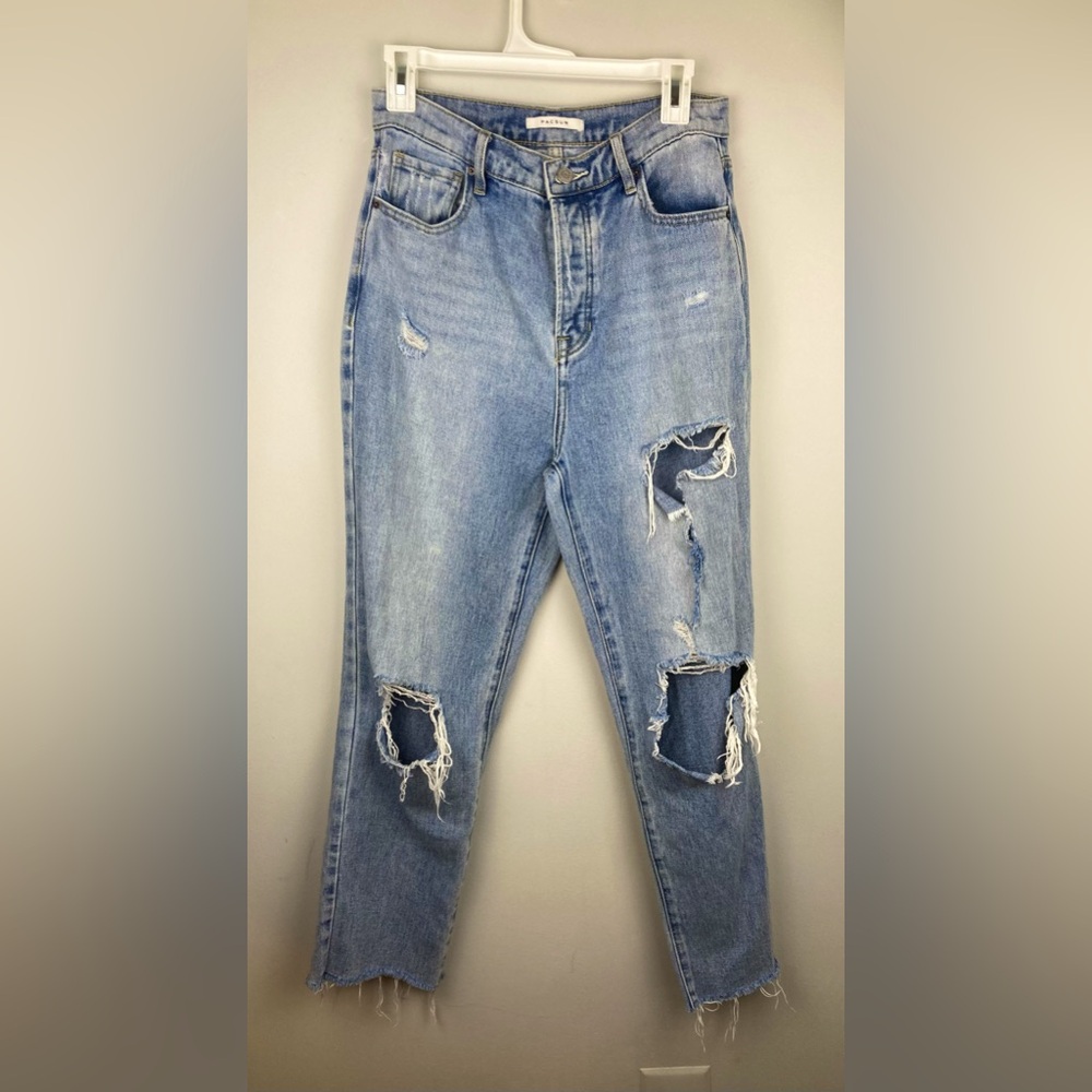 High Rise Straight Distressed Ripped Jeans